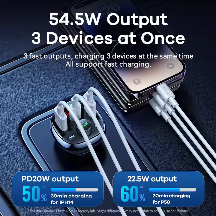 REMAX RCC331 LODI Series Multifunctional Car Charger 54.5W High Power 2 USB-A + 1 Type-C FM Radio REMAX RCC331 LODI Series Multifunctional Car Charger 54.5W High Power 2 USB-A + 1 Type-C FM Radio